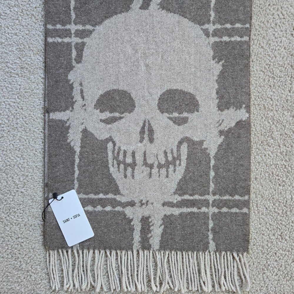 NWT Saint + Sofia Sutton Skull Scarf Beige Wool Blend
